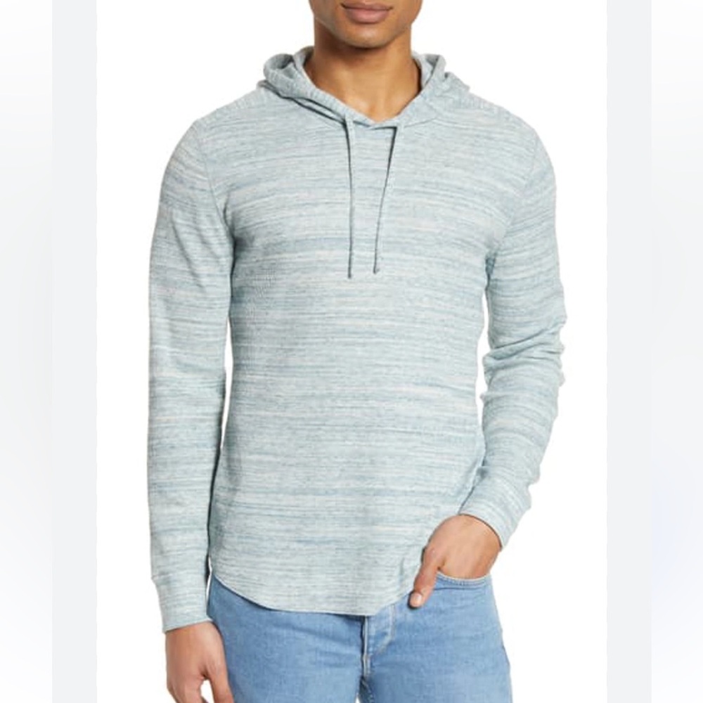 Vince Men’s Heather Thermal Popover Hoodie Size L Heathered Blue